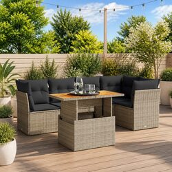 Garden Sofa Set 5 Piece Outdoor Furniture Grey Rattan Modular Patio Seating