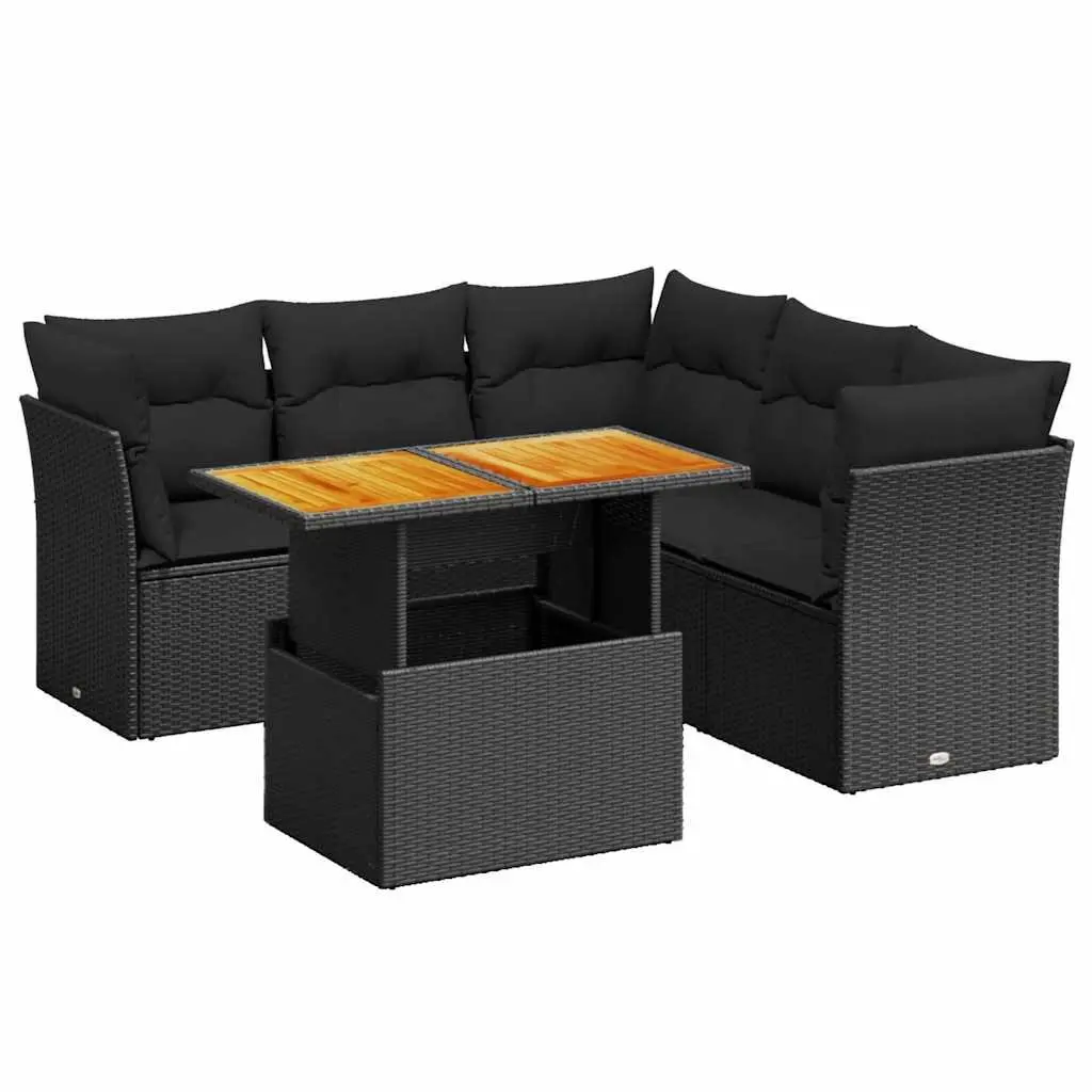 5 Piece Outdoor Garden Sofa Set with Adjustable Dining Table Black Poly Rattan