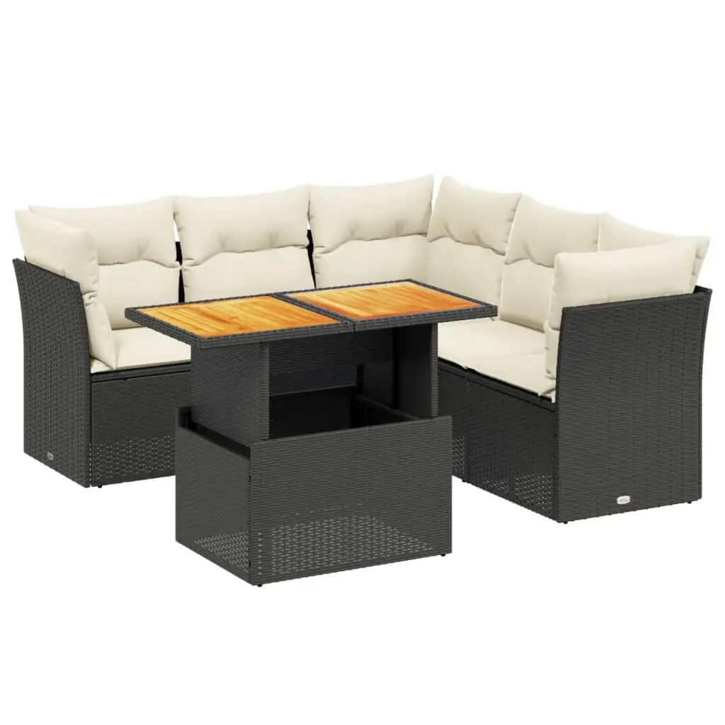 5 Piece Outdoor Garden Sofa Set Black Poly Rattan with Cushions Patio Furniture