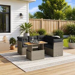 Garden Sofa Set 5 Piece Outdoor Furniture Grey Poly Rattan Patio Seating