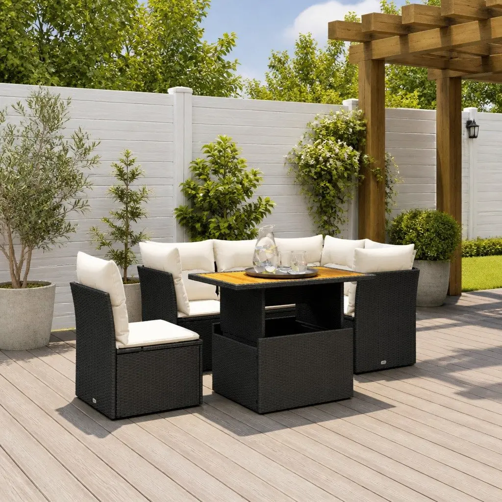 5 Piece Garden Sofa Set Black Poly Rattan Outdoor Furniture Patio Sectional