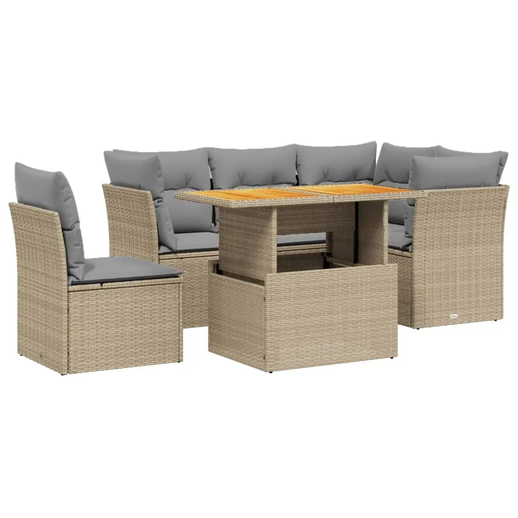 5 Piece Garden Sofa Set Outdoor Furniture Poly Rattan Beige with Cushions Patio
