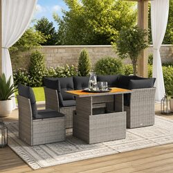 5 Piece Garden Sofa Set Outdoor Patio Furniture Grey Poly Rattan with Cushions