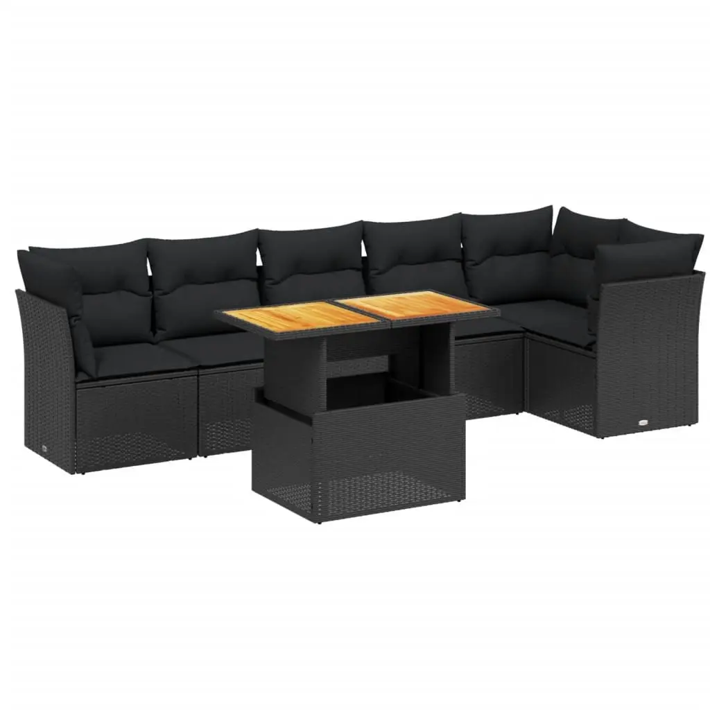 7 Piece Garden Sofa Set Outdoor Furniture Black Poly Rattan with Cushions Patio