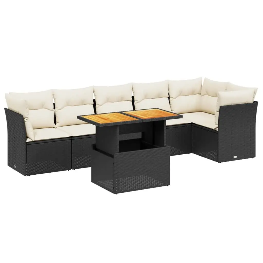 7 Piece Outdoor Garden Sofa Set Poly Rattan Patio Furniture with Cushions Black