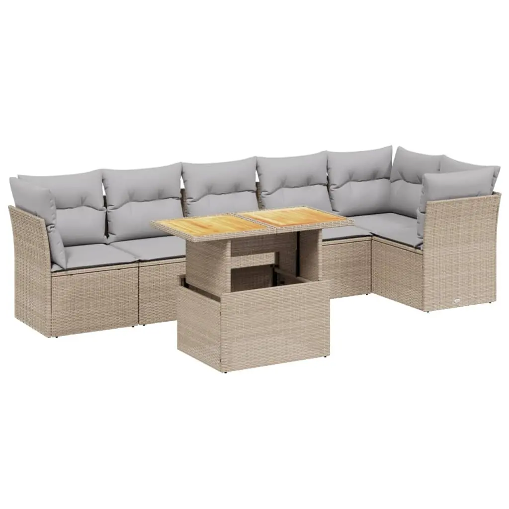 7 Piece Garden Sofa Set Outdoor Furniture Beige PE Rattan Patio Lounge with