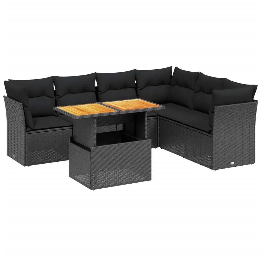 7 Piece Garden Sofa Set Black Poly Rattan Outdoor Furniture Patio Lounge