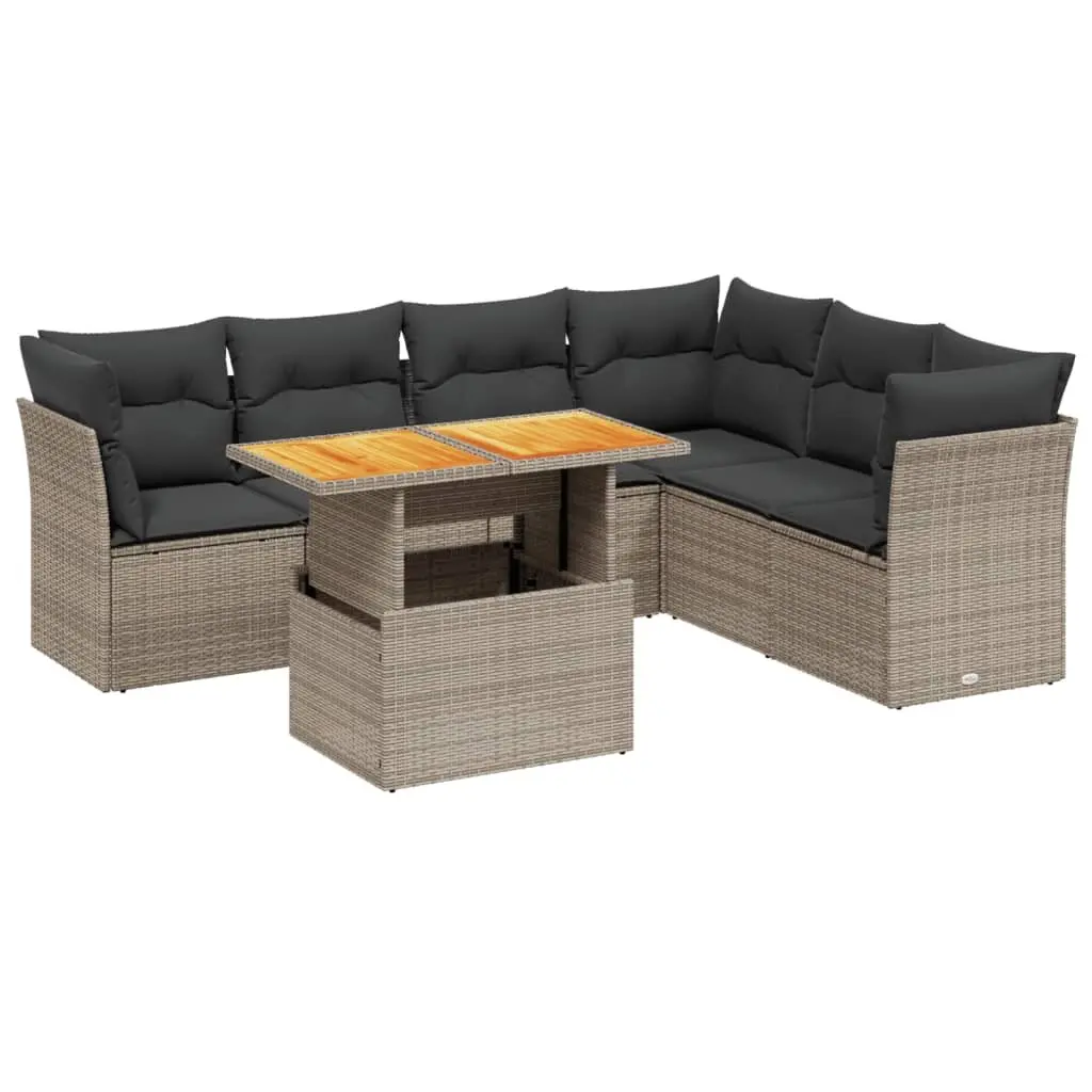 7 Piece Garden Sofa Set Grey Poly Rattan Outdoor Furniture Patio with Cushions
