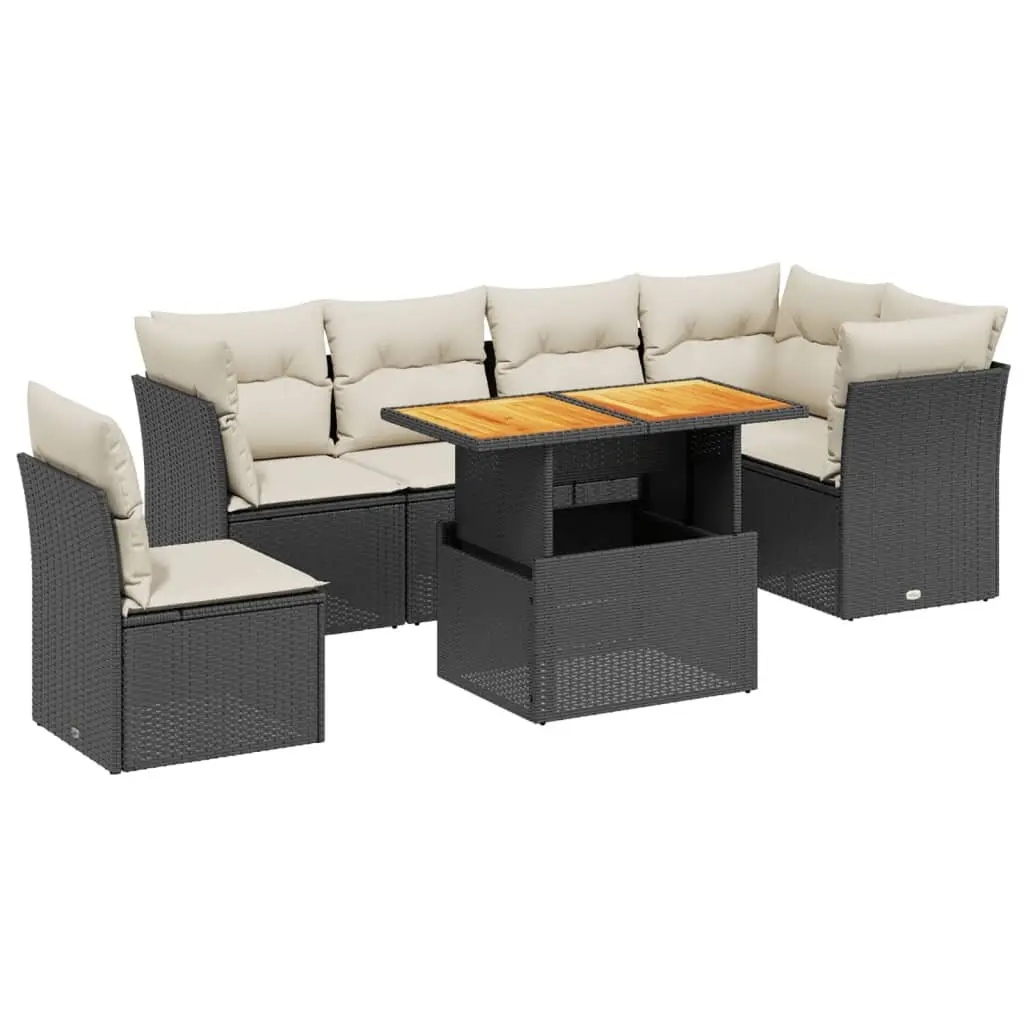 7 Piece Garden Sofa Set Black PE Rattan Outdoor Patio Furniture with Cushions