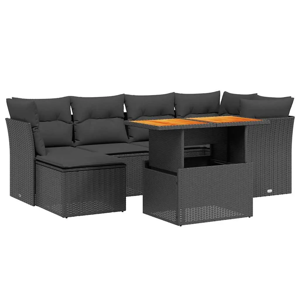 7 Piece Garden Sofa Set with Cushions Black Outdoor Furniture Poly Rattan Patio