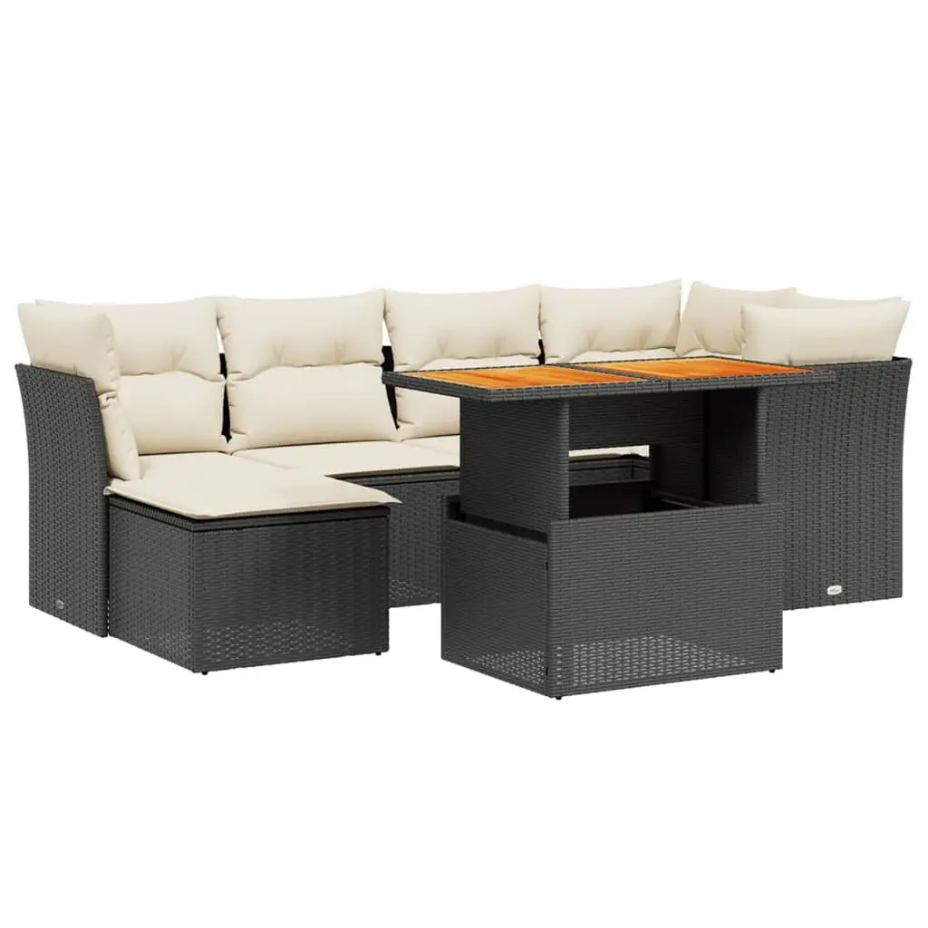7 Piece Garden Sofa Set Black PE Rattan Outdoor Furniture with Cushions