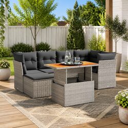 7 Piece Garden Sofa Set with Cushions Grey Poly Rattan Outdoor Furniture Patio