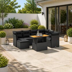 Garden Sofa Set 8 Piece Outdoor Furniture Patio Black Poly Rattan Modular