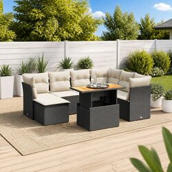 Outdoor Garden Sofa Set 8 Piece Black Poly Rattan Modular Patio Furniture