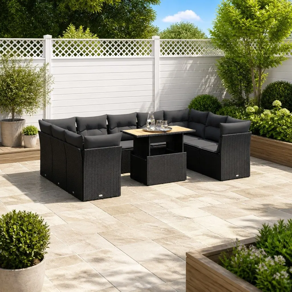 Garden Sofa Set 10 Piece Outdoor Furniture Patio Lounge Black PE Rattan