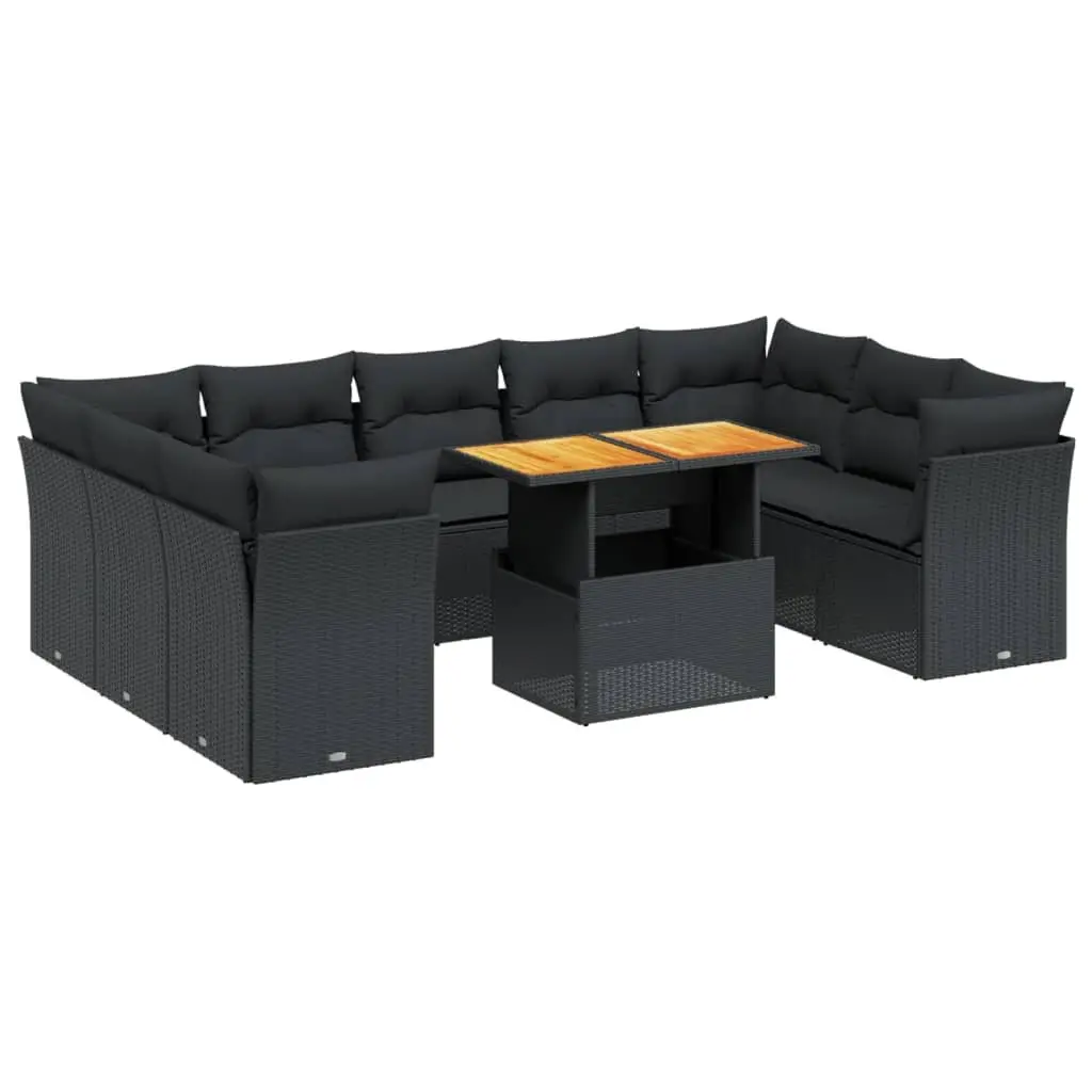 Garden Sofa Set 10 Piece Outdoor Furniture Patio Lounge Black PE Rattan