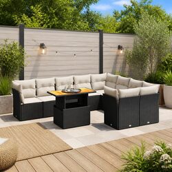 10 Piece Outdoor Garden Sofa Set with Cushions Black PE Rattan Patio Furniture