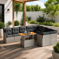 Garden Sofa Set 10 Piece Outdoor Furniture with Cushions Grey Poly Rattan