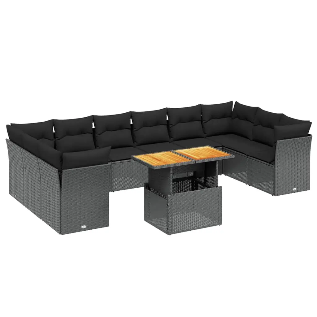 11 Piece Garden Sofa Set Outdoor Furniture Black Poly Rattan with Cushions Patio