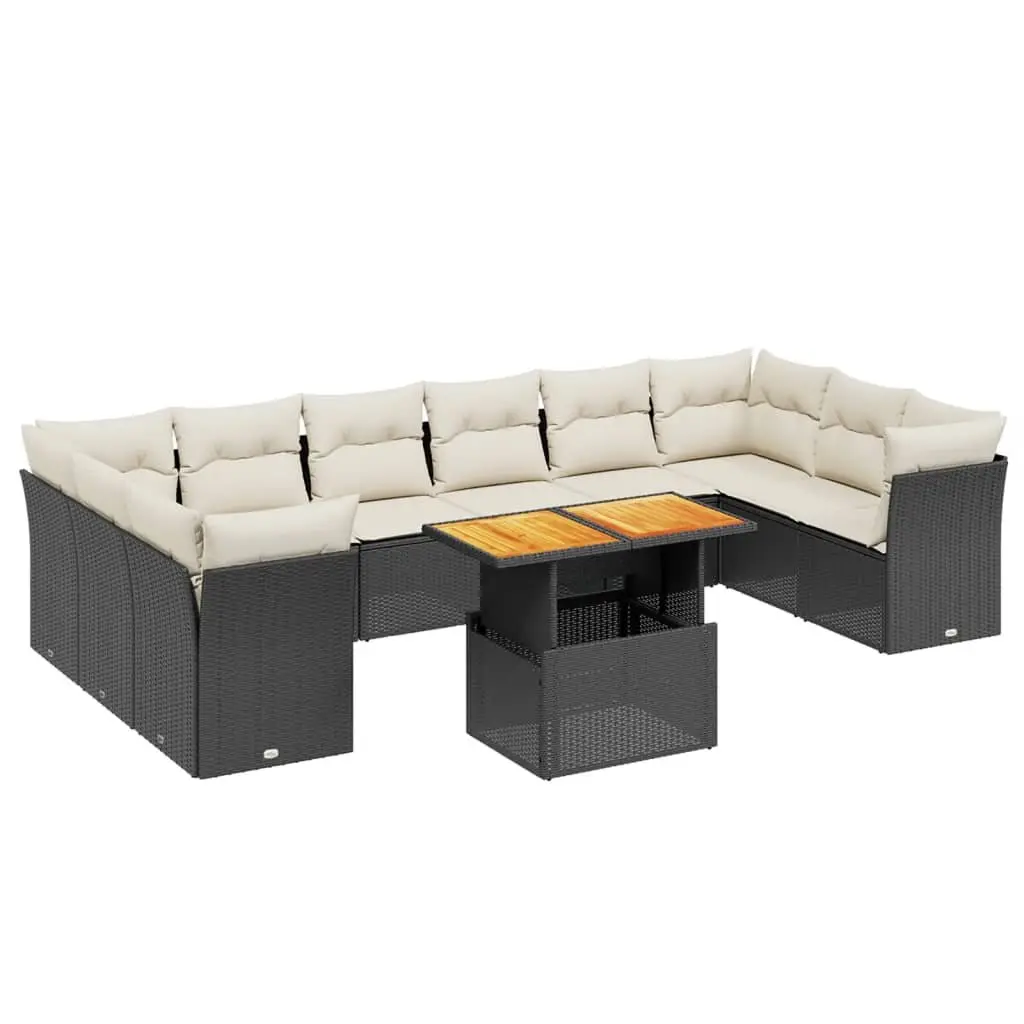 11 Piece Garden Sofa Set with Cushions Black Poly Rattan Outdoor Patio Furniture