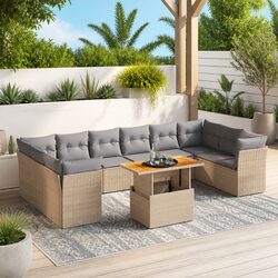 Garden Sofa Set 11 Piece Outdoor Furniture Beige Poly Rattan Patio Lounge