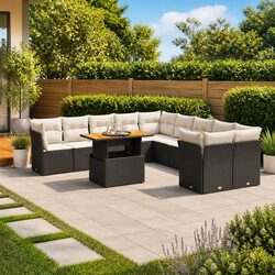 Garden Sofa Set 11 Piece Outdoor Furniture Black Poly Rattan Modular Patio