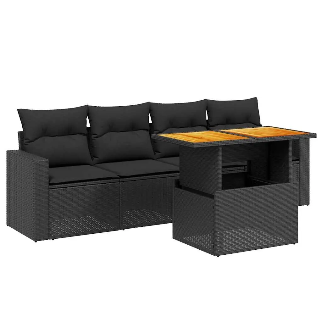 5 Piece Garden Sofa Set Outdoor Furniture Black Poly Rattan Patio Lounge with