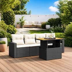 5 Piece Garden Sofa Set Outdoor Furniture Poly Rattan Black with Cushions Patio