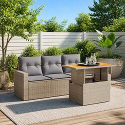 Garden Sofa Set 5 Piece Outdoor Furniture with Cushions Beige Poly Rattan Patio