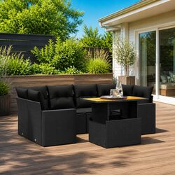 Garden Sofa Set 7 Piece Outdoor Furniture Black Poly Rattan Patio Lounge with