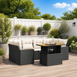 7 Piece Garden Sofa Set Outdoor Patio Furniture Black Poly Rattan with Cushions