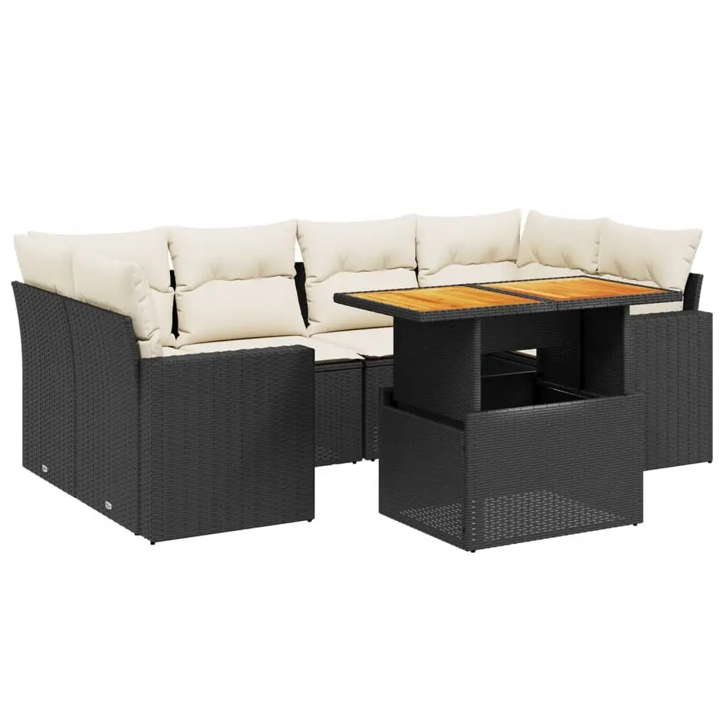 7 Piece Garden Sofa Set Outdoor Patio Furniture Black Poly Rattan with Cushions