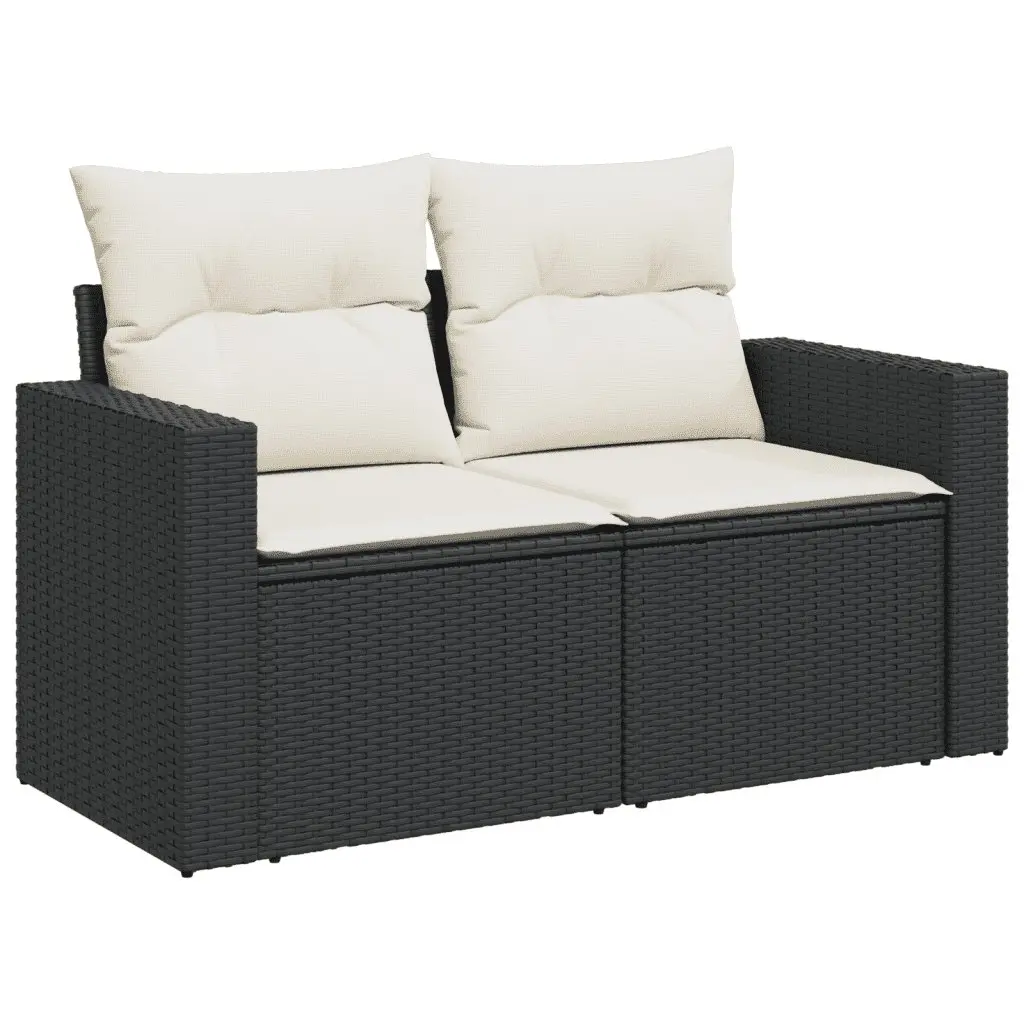7 Piece Garden Sofa Set Outdoor Patio Furniture Black Poly Rattan with Cushions