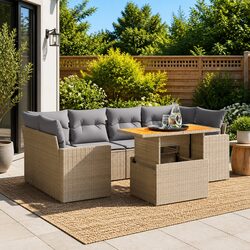 Garden Sofa Set 7 Piece Outdoor Furniture Patio Beige Poly Rattan Modular