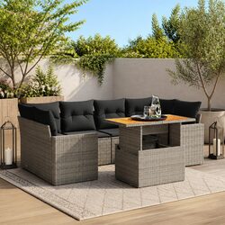7 Piece Garden Sofa Set Grey Poly Rattan Outdoor Furniture Patio Cushions