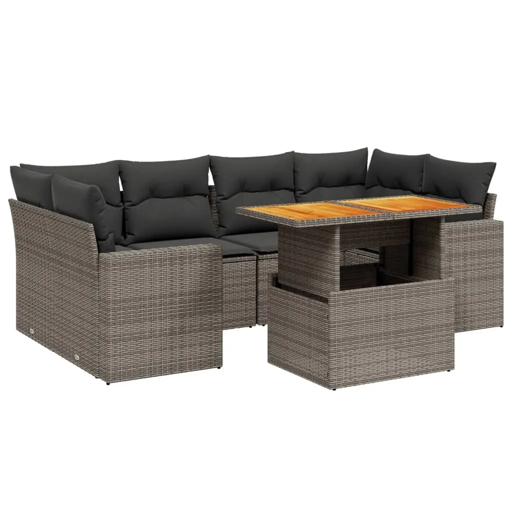 7 Piece Garden Sofa Set Grey Poly Rattan Outdoor Furniture Patio Cushions