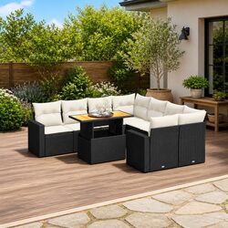 Garden Sofa Set 9 Piece Black Poly Rattan Outdoor Furniture Patio with Cushions