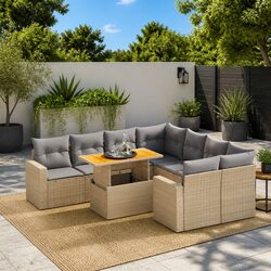 Garden Sofa Set 9 Piece Outdoor Furniture Patio Lounge Beige Poly Rattan Modular
