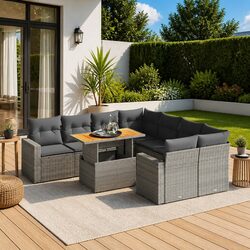 Garden Sofa Set 9 Piece Outdoor Furniture Patio Lounge Grey Poly Rattan Modular