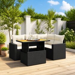 Garden Sofa Set 5 Piece Outdoor Furniture Black Poly Rattan Patio Lounge with
