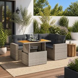Garden Sofa Set 5 Piece Outdoor Furniture Grey Poly Rattan Cushions Patio