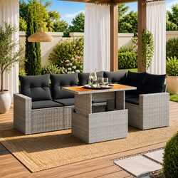 Garden Sofa Set 6 Piece Outdoor Furniture Grey Poly Rattan Adjustable Table