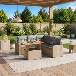 Garden Sofa Set 6 Piece Outdoor Furniture Beige Poly Rattan Patio Lounge with