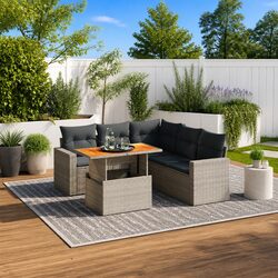 6 Piece Garden Sofa Set with Adjustable Dining Table Outdoor Patio Furniture