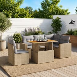 Garden Sofa Set 6 Piece Outdoor Furniture Patio Beige Rattan with Cushions