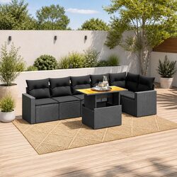 Garden Sofa Set 7 Piece Outdoor Furniture Black Poly Rattan Modular Patio