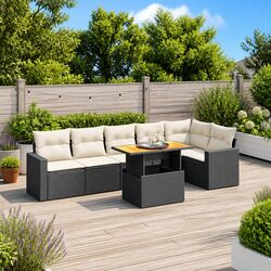 7 Piece Garden Sofa Set Outdoor Furniture Black Poly Rattan with Cushions Patio