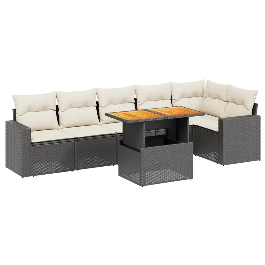 7 Piece Garden Sofa Set Outdoor Furniture Black Poly Rattan with Cushions Patio