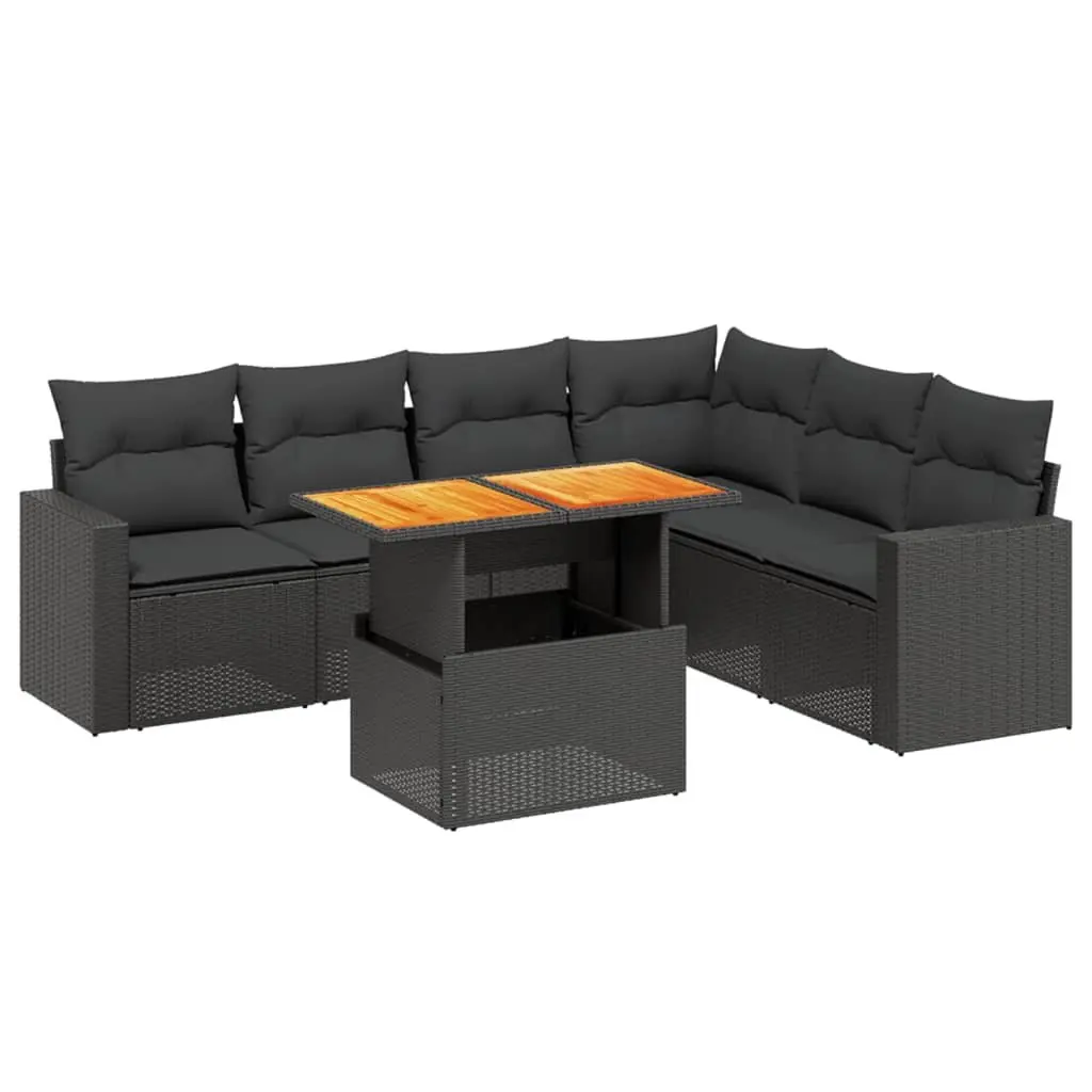 7 Piece Outdoor Garden Sofa Set with Cushions Black Poly Rattan Modular Patio