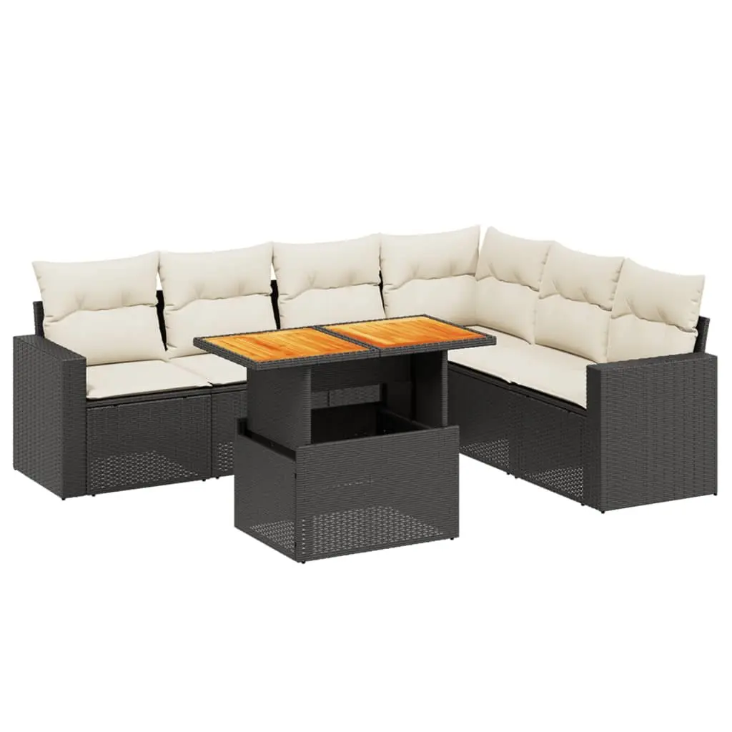 7 Piece Garden Sofa Set Outdoor Furniture with Cushions Black Poly Rattan Patio